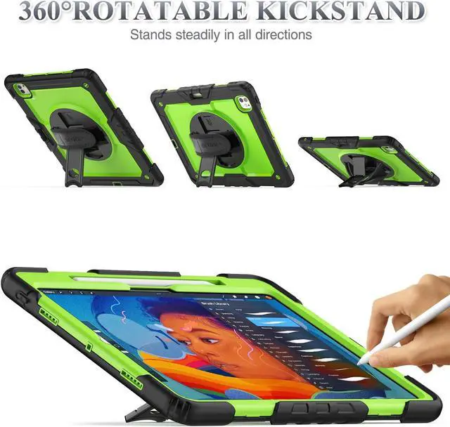 Alt view image 4 of 5 - SEYMAC stock Case for iPad Pro 13 inch M4 Case 2024, Shockproof Protective Case with Pencil Holder Screen Protector, 360 Rotate Stand Case with Adjustable Hand Strap/Shoulder Strap, Green