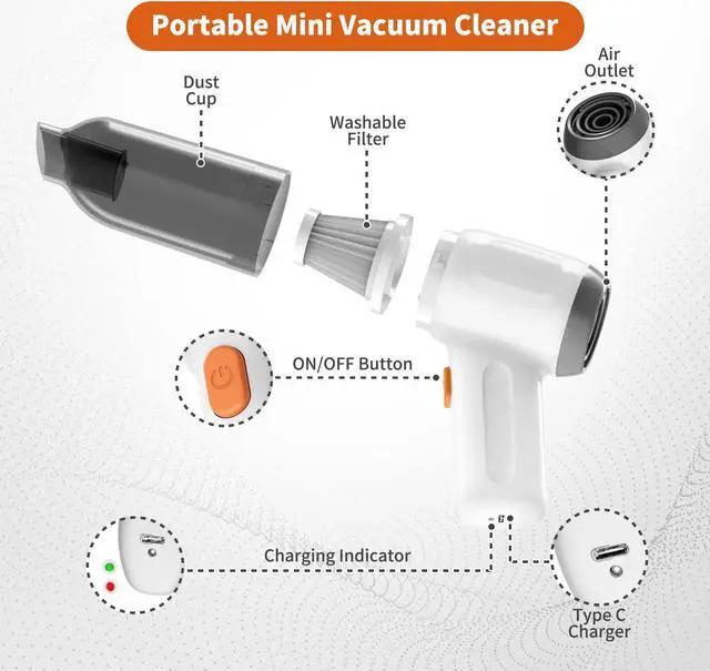 Alt view image 3 of 5 - NICE BUDDY Mini Handheld Vacuum Cordless, Car Vacuum Cleaner Portable Rechargeable 3 in 1 Dust Buster Air Blower Hand Pump 6000PA Hand Vacuum High Power for Keyboard Inflate Deflate