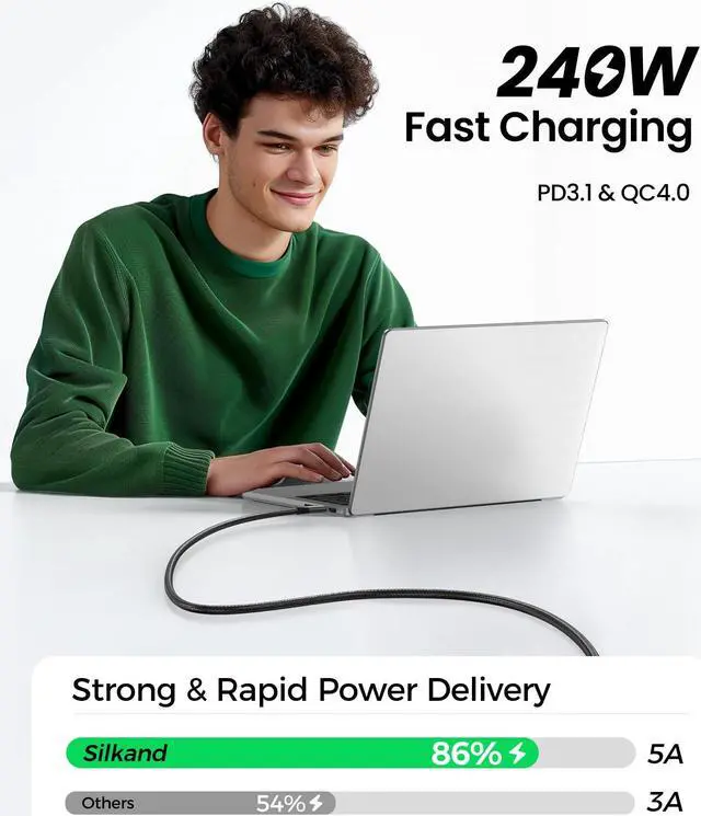 Alt view image 5 of 5 - Silkland USB 4 Cable for Long Thunderbolt 4 Cable 16.5FT/5M, 20Gbps Data Transfer, 240W Charging, Supports 5K@60Hz, 4K, USB C Thunderbolt 3 Cable, Compatible for MacBook, iPhone 16, Docking,VR Headset