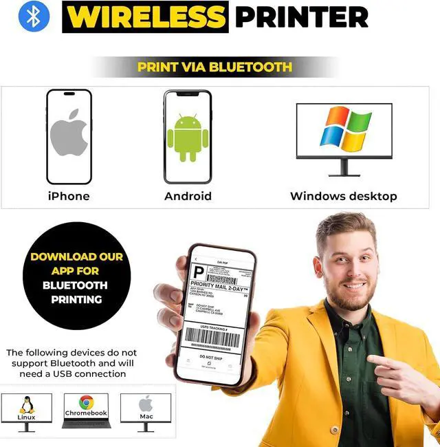 Alt view image 3 of 5 - Label Printer, Bluetooth Thermal Printer, 4x6 Shipping Label Printer, Thermal Label Printer Desktop or Phone, Compatible with iPhone, Android, Windows, Mac, Chromebook, , Ebay, UPS.USPS (White)
