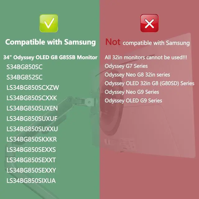 Alt view image 2 of 5 - Wall Mount Adapter Bracket Compatible with Samsung Odyssey G8 34" G85SB OLED Monitor for LS34DG856SNXZA LS34BG850SNXZA
