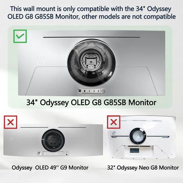 Alt view image 3 of 5 - Wall Mount Adapter Bracket Compatible with Samsung Odyssey G8 34" G85SB OLED Monitor for LS34DG856SNXZA LS34BG850SNXZA