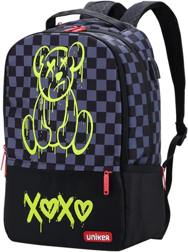 Main image of UNIKER Laptop Backpack with USB Port,Graffiti Backpack for Work,Cartoon School Backpack,Designer Laptop Backpack for 15.6 Inch,Black Bear