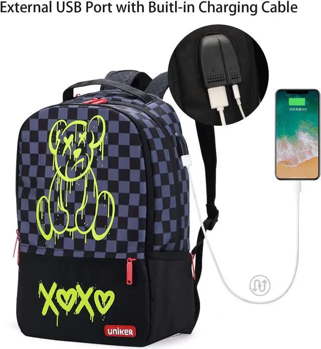 Alt view image 2 of 5 - UNIKER Laptop Backpack with USB Port,Graffiti Backpack for Work,Cartoon School Backpack,Designer Laptop Backpack for 15.6 Inch,Black Bear