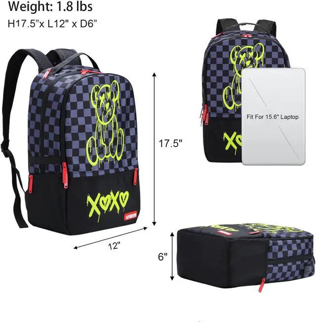 Alt view image 3 of 5 - UNIKER Laptop Backpack with USB Port,Graffiti Backpack for Work,Cartoon School Backpack,Designer Laptop Backpack for 15.6 Inch,Black Bear