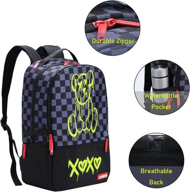 Alt view image 4 of 5 - UNIKER Laptop Backpack with USB Port,Graffiti Backpack for Work,Cartoon School Backpack,Designer Laptop Backpack for 15.6 Inch,Black Bear