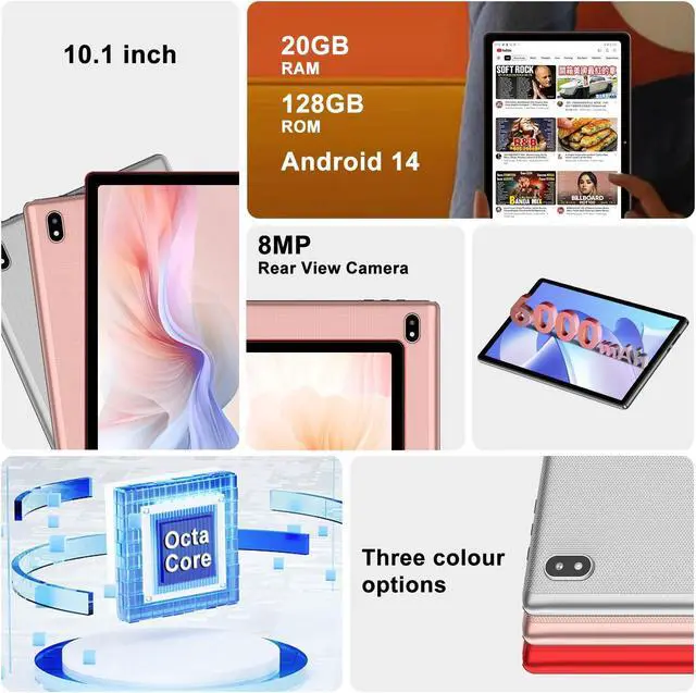 Alt view image 2 of 5 - UJJ Android 14 Tablet, 128GB+20GB/1TB Expandable, 10.1 Inch Tablets with WiFi 6, Octa-Core, Bluetooth 5.0, Dual 5MP+8MP Camera, Android Tablet with Keyboard Mouse - Sliver
