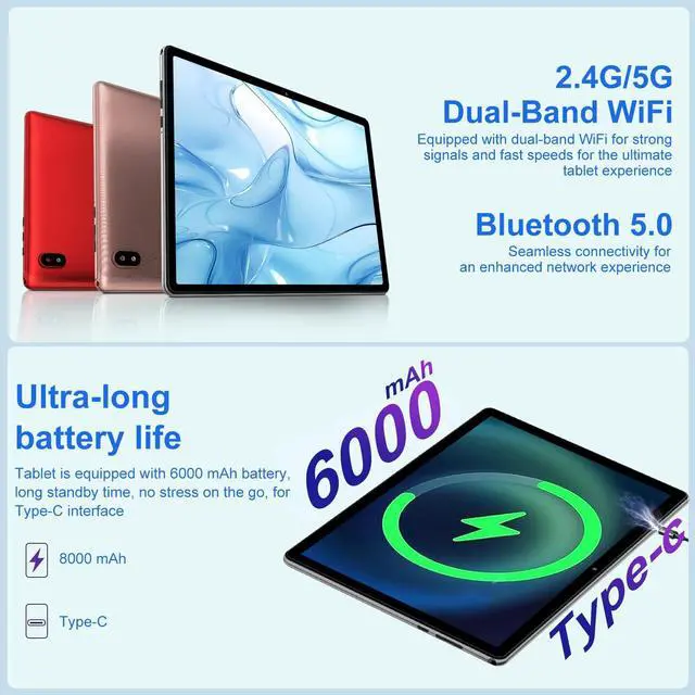 Alt view image 4 of 5 - UJJ Android 14 Tablet, 128GB+20GB/1TB Expandable, 10.1 Inch Tablets with WiFi 6, Octa-Core, Bluetooth 5.0, Dual 5MP+8MP Camera, Android Tablet with Keyboard Mouse - Sliver