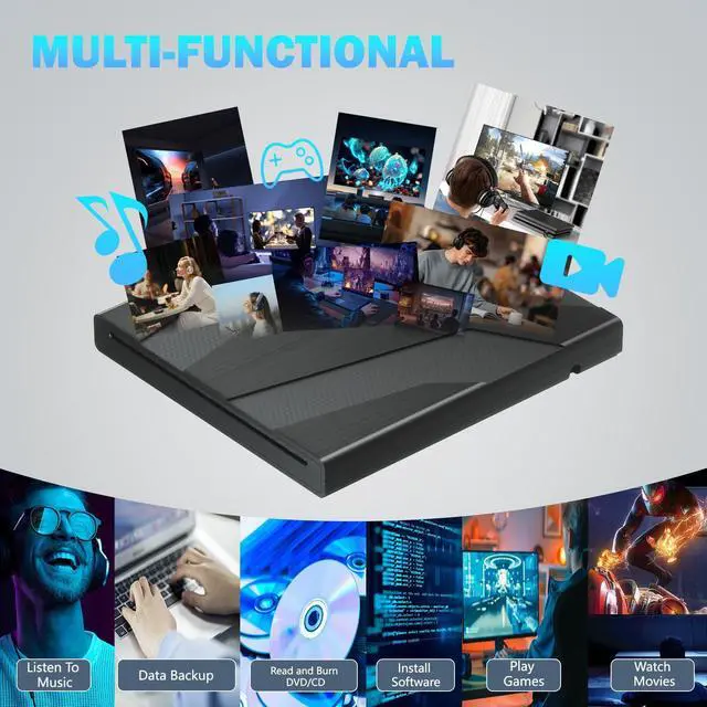 Alt view image 4 of 5 - Wbacon 8 in 1 External CD/DVD Drive for Laptop, Slot-Loading External DVD Drive, CD Burner External CD Drive for Laptop USB-A USB-C, Portable CD/DVD Writer for Laptop & Desktop(+Carrying Case)