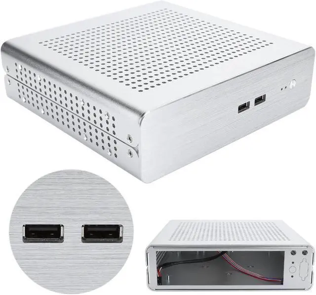 Alt view image 5 of 5 - Mini ITX Case, Aluminum Alloy Panels Mid Tower ITX Chassis, Compatible with 17x17 Cm Motherboard, Support 4 4010 Fans, DIY Slim Case for Office (USB2.0)