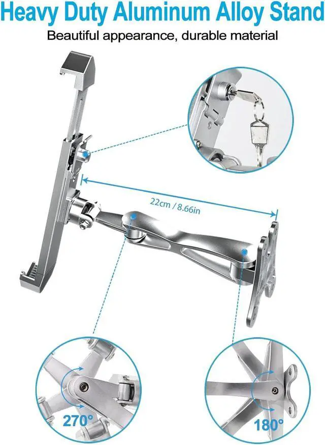 Alt view image 2 of 5 - woleyi Anti-Theft Tablet Wall Mount Holder for 7-11" Tablets, Heavy Duty 360deg Swivel Tablet Holder Stand with Security Lock and Key, Compatible with iPad Pro 9.7/10.5/11, Air, Mini, Galaxy Tabs