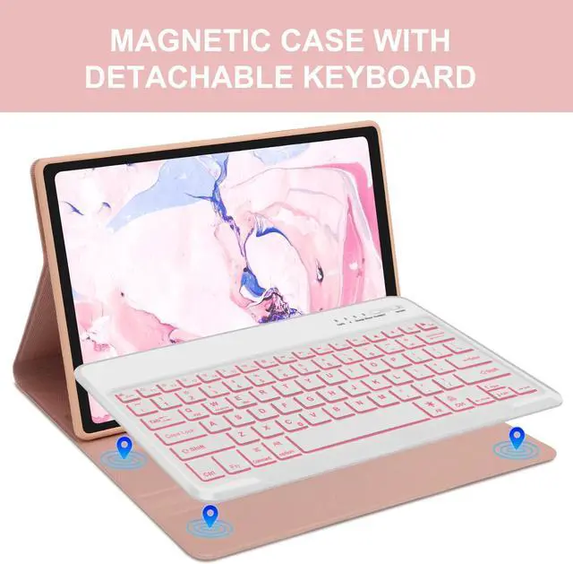 Alt view image 4 of 5 - for Samsung Galaxy Tab S8+/S7 FE/S7 Plus Keyboard Case 12.4 inch -Detachable Bluetooth Backlit Keyboard, Slim Multi-Angle Cover with S Pen Holder for Tab S8+ 2022/S7 FE 2021/S7 Plus 2020, Sakura Pink