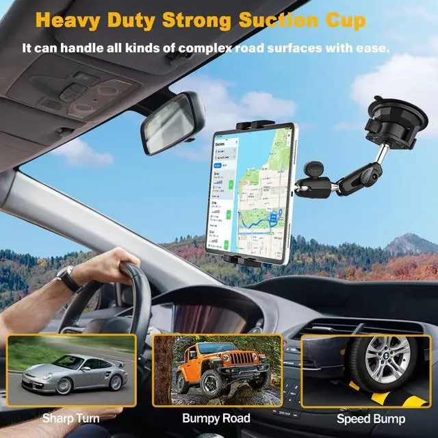 Alt view image 2 of 5 - YOOZ Suction Car Tablet Mount Heavy Duty, Truck Windshield Window Dashboard Tablet Holder [Strong Suction & Flexible] for iPad Pro Air Mini, Galaxy Tab, iPhone, 4-12.9" Phones & Tablets