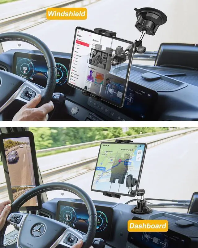 Alt view image 4 of 5 - YOOZ Suction Car Tablet Mount Heavy Duty, Truck Windshield Window Dashboard Tablet Holder [Strong Suction & Flexible] for iPad Pro Air Mini, Galaxy Tab, iPhone, 4-12.9" Phones & Tablets