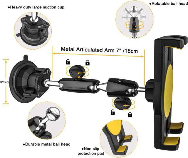 Alt view image 5 of 5 - YOOZ Suction Car Tablet Mount Heavy Duty, Truck Windshield Window Dashboard Tablet Holder [Strong Suction & Flexible] for iPad Pro Air Mini, Galaxy Tab, iPhone, 4-12.9" Phones & Tablets