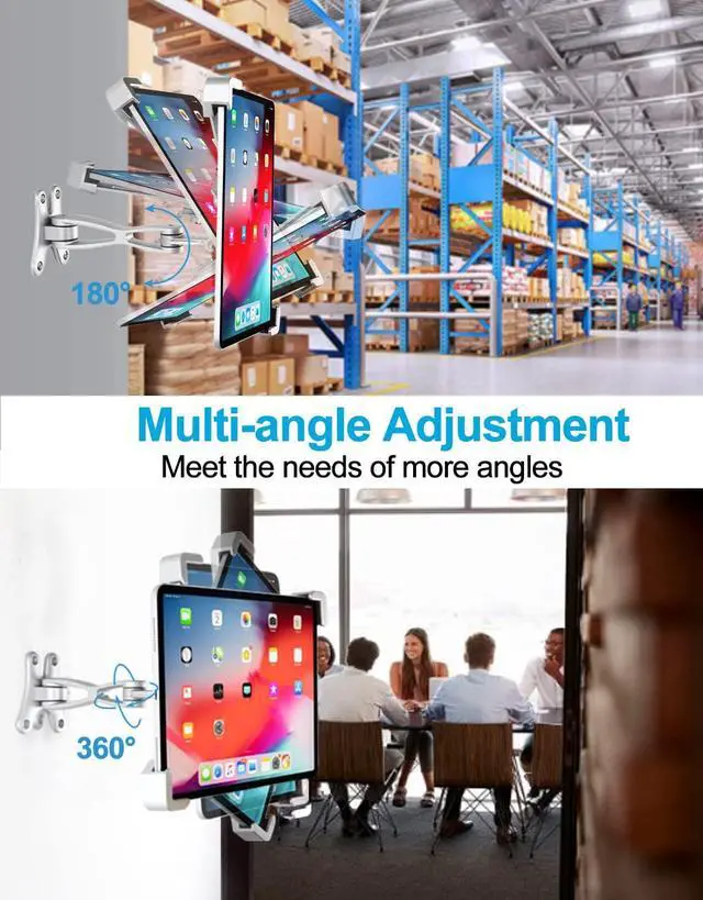 Alt view image 4 of 5 - woleyi Anti-Theft Tablet Wall Mount Holder for 7-11" Tablets, Heavy Duty 360deg Swivel Tablet Holder Stand with Security Lock and Key, Compatible with iPad Pro 9.7/10.5/11, Air, Mini, Galaxy Tabs