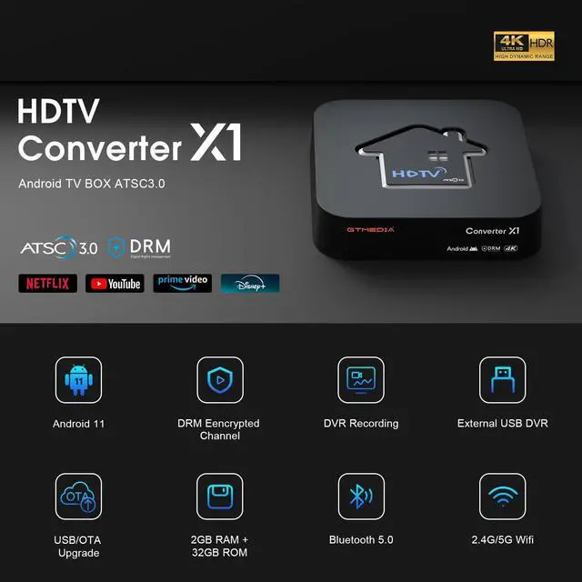 Alt view image 2 of 5 - GTMEDIA 4K Next-Gen ATSC3.0 TV Converter X1,Fully Compatible with ATSC3.0/1.0 QAM-B(Clear QAM) Signal,Support ATSC3.0 DRM Channel Play and DVR Recording,Build in Bluetooth 5.0,Dual WiFi