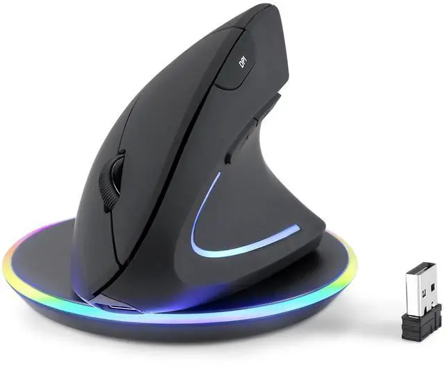 Main image of Perixx PERIMICE-713RX Wireless Rechargeable Vertical Mouse - Duo Wired and Wireless Charging Feature - Wireless Charging Pad Included - 6 Buttons Design - Black - Right-Handed Design