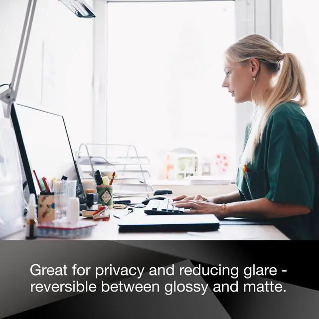 Alt view image 3 of 5 - 3M Privacy Filter for 24 Inch Widescreen Monitor, Reversable Gloss/Matte, Reduces Blue Light, Screen Protection, 16:9 Aspect Ratio (PF240W9B) , Black