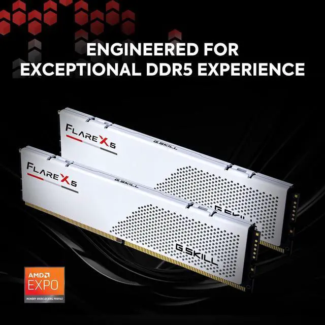 Alt view image 2 of 5 - G.SKILL Flare X5 Series (AMD Expo) DDR5 RAM 32GB (2x16GB) 6000MT/s CL28-36-36-96 1.40V Desktop Computer Memory U-DIMM - Matte White (F5-6000J2836G16GX2-FX5W)