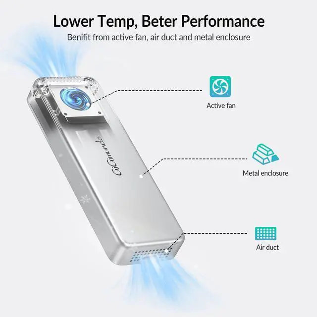 Alt view image 3 of 5 - GiGimundo G40 USB4 40Gbps Portable SSD 512GB, CNC Crafted Aluminum, Built-in Active Turbo Fan External SSD for Content Creators and Creative Professionals, Up to 3200MB/S Ultra Fast Data Transfer