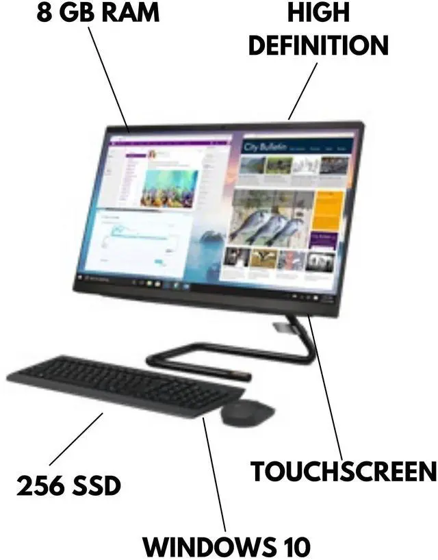 Alt view image 2 of 2 - LENOVO F0ER0000US ideacentre A340-24ICK 23.8" FHD Touchscreen i3-9100T 3.1GHz 8GB RAM 256GB SSD Win 10 Home Black