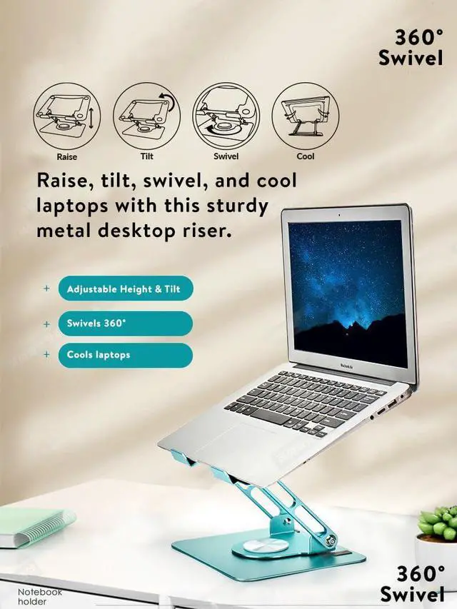 Alt view image 2 of 5 - Swivel Laptop Stand for Desk, Adjustable Laptop Stand for Desk w/ 360deg Rotation, Raise Tilt Cools Laptop with This Ergonomic Laptop Stand Riser, Collapsible iPad Computer Laptop Stand (Ocean Blue)
