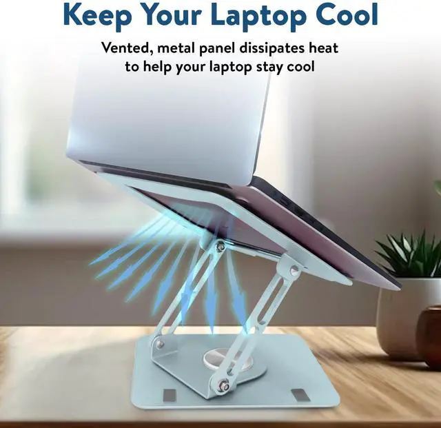 Alt view image 4 of 5 - Swivel Laptop Stand for Desk, Adjustable Laptop Stand for Desk w/ 360deg Rotation, Raise Tilt Cools Laptop with This Ergonomic Laptop Stand Riser, Collapsible iPad Computer Laptop Stand (Ocean Blue)