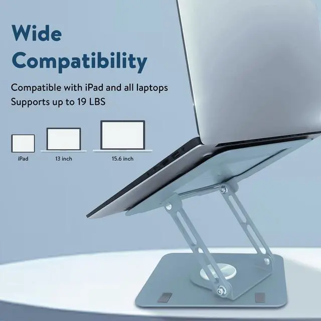 Alt view image 5 of 5 - Swivel Laptop Stand for Desk, Adjustable Laptop Stand for Desk w/ 360deg Rotation, Raise Tilt Cools Laptop with This Ergonomic Laptop Stand Riser, Collapsible iPad Computer Laptop Stand (Ocean Blue)