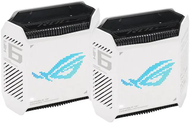 Main image of ASUS ROG Rapture GT6 (2PK) AX10000 Tri-Band WiFi 6 Gaming Mesh System, Covers up to 5,800 sq ft, 2.5 Gbps Port, Triple-Level Game Acceleration, UNII 4, Free Lifetime Internet Security, Moonlight White