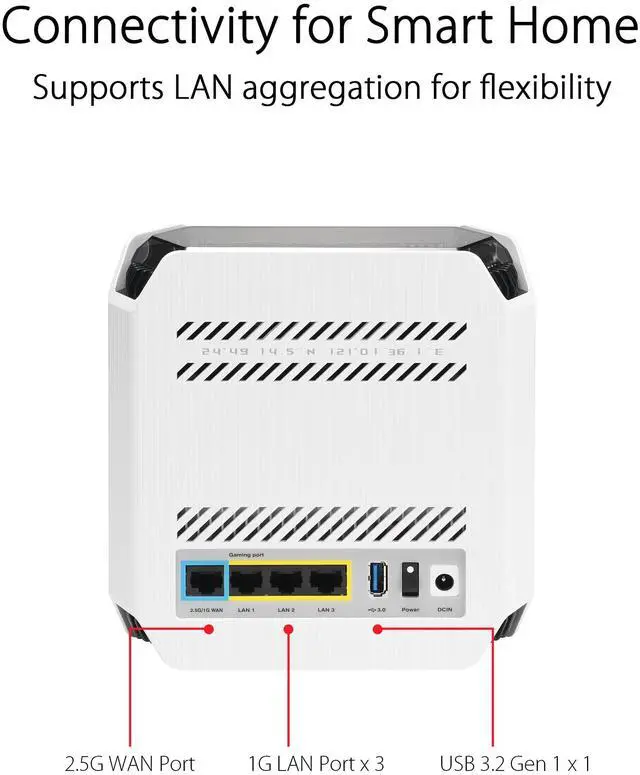 Alt view image 2 of 5 - ASUS ROG Rapture GT6 (2PK) AX10000 Tri-Band WiFi 6 Gaming Mesh System, Covers up to 5,800 sq ft, 2.5 Gbps Port, Triple-Level Game Acceleration, UNII 4, Free Lifetime Internet Security, Moonlight White