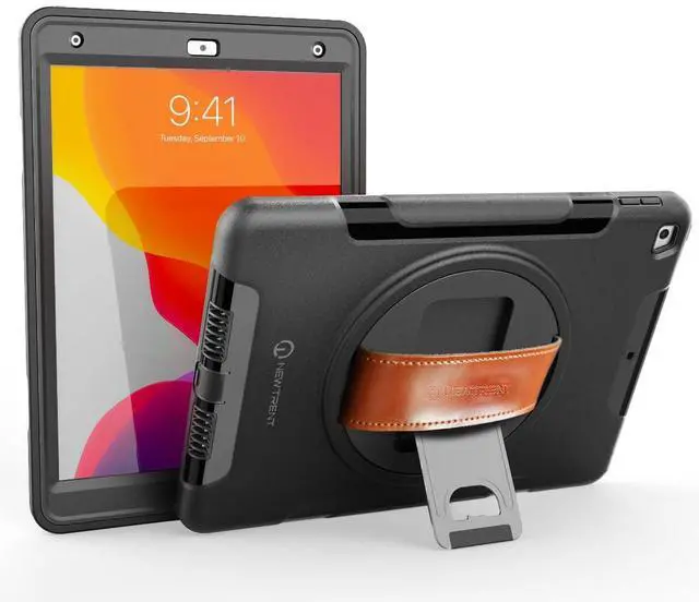 Main image of New Trent iPad 9th Generation, 8th Generation, 7th Generation Stronger Kickstand Full Body case with Rotational Hand Strap & Screen Protector 2021 2020 2019