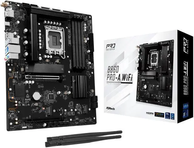 Main image of ASRock B860 Pro A WiFi 6E Intel Core Ultra DDR5 8666 MHz 256GB M.2 LGA1851 ATX Motherboard BIOS Flashback SATA3 6.0 Gb/s PCIe 5.0