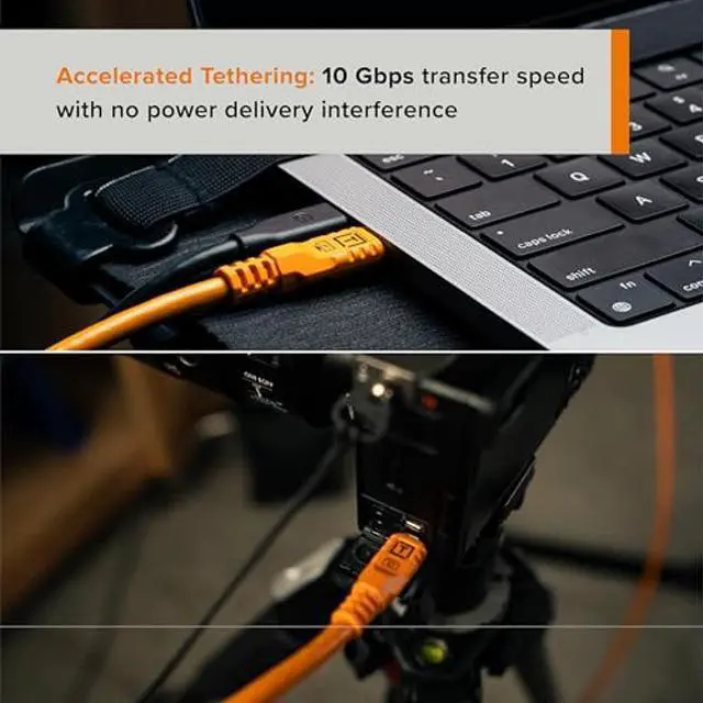 Alt view image 3 of 5 - Tether Tools TetherPro Optima 10G USB Exclusive Data Transfer, 10' (3M) Straight to Straight Cable - Orange
