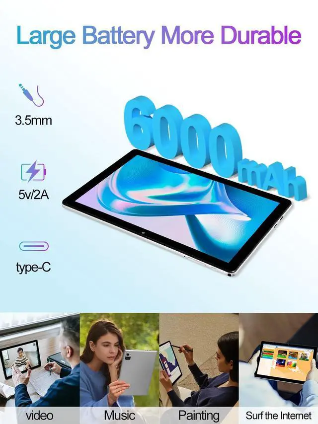 Alt view image 4 of 5 - ATMPC Android Tablet 10 Inch,Tablets,6GB (2+4 Expand) RAM 32GB ROM & 128GB Expandable Android 12 Tablet, 1280x800 IPS HD Touch Screen Tablets, 2+5Mp Dual Camera, WiFi, BT5.2, 6000Mah Battery