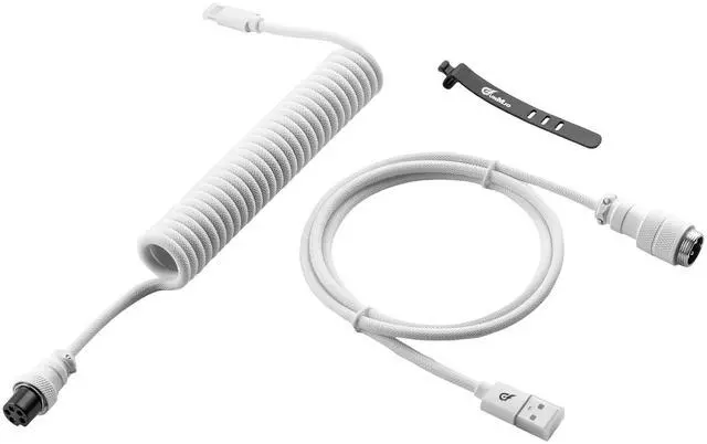 Main image of GUNMJO Pro Custom Coiled USB C Cable for Gaming Keyboard, Metal Aviator Mechanical Keyboard Cable with Right Straight Out Aluminum Aviator, 1.5M USB-C to USB-A, White Color