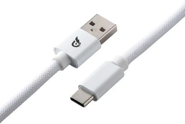 Alt view image 4 of 5 - GUNMJO Pro Custom Coiled USB C Cable for Gaming Keyboard, Metal Aviator Mechanical Keyboard Cable with Right Straight Out Aluminum Aviator, 1.5M USB-C to USB-A, White Color