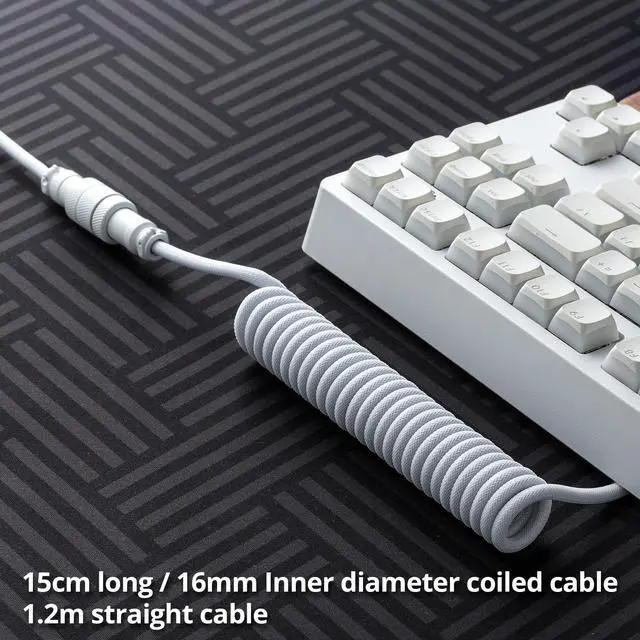 Alt view image 5 of 5 - GUNMJO Pro Custom Coiled USB C Cable for Gaming Keyboard, Metal Aviator Mechanical Keyboard Cable with Right Straight Out Aluminum Aviator, 1.5M USB-C to USB-A, White Color