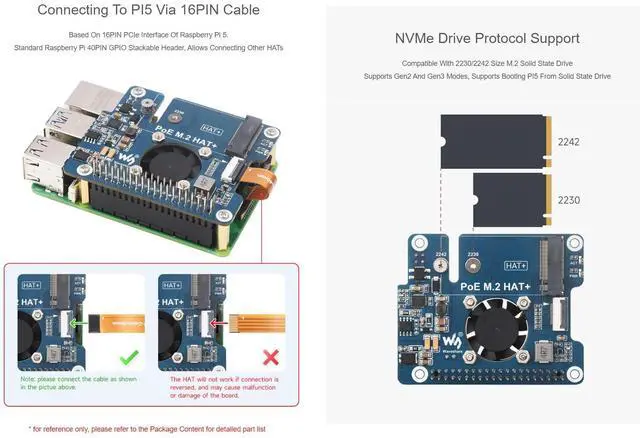 Alt view image 4 of 5 - waveshare PCIe to M.2 Adapter with PoE HAT for Raspberry Pi 5,Supports NVMe Protocol M.2 SSD 2230/2242,Supports IEEE 802.3af/at Network Standard