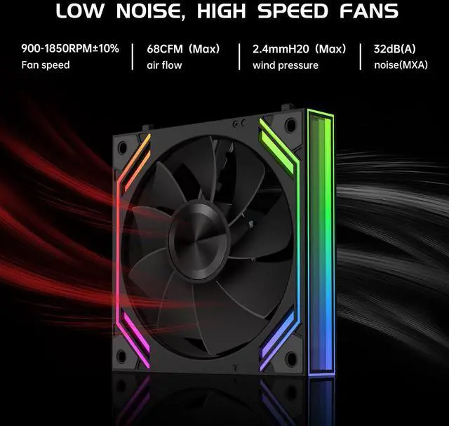 Alt view image 2 of 5 - G120Pro Reverse Computer Case Fans, Triple Pack Daisy Chain PC Fans,PWM ARGB 120mm Case Fan, Suitable for Computer Case & CPU Cooling.