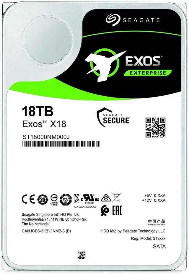 Alt view image 2 of 5 - Seagate Exos X18 16TB Enterprise HDD - CMR 3.5 Inch Hyperscale SATA 6Gb/s, 7200 RPM, 512e and 4Kn FastFormat, Low Latency with Enhanced Caching (ST16000NM000J)