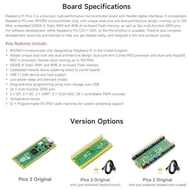 Alt view image 4 of 5 - Waveshare Sensor Kit, Compatible with Raspberry Pi Pico 2 Microcontroller Board, Based On Official RP2350 Chip, Dual-Core & Dual-Architecture Design, 7 Items