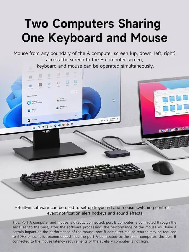 Alt view image 3 of 5 - Hagibis USB Switch, Cross-System Transfer Data USB 3.0 Switcher 2 Computers Sharing USB C & A Devices, 5Gbps USB KM Selector for PC Laptop Printer Scanner Mouse Keyboard