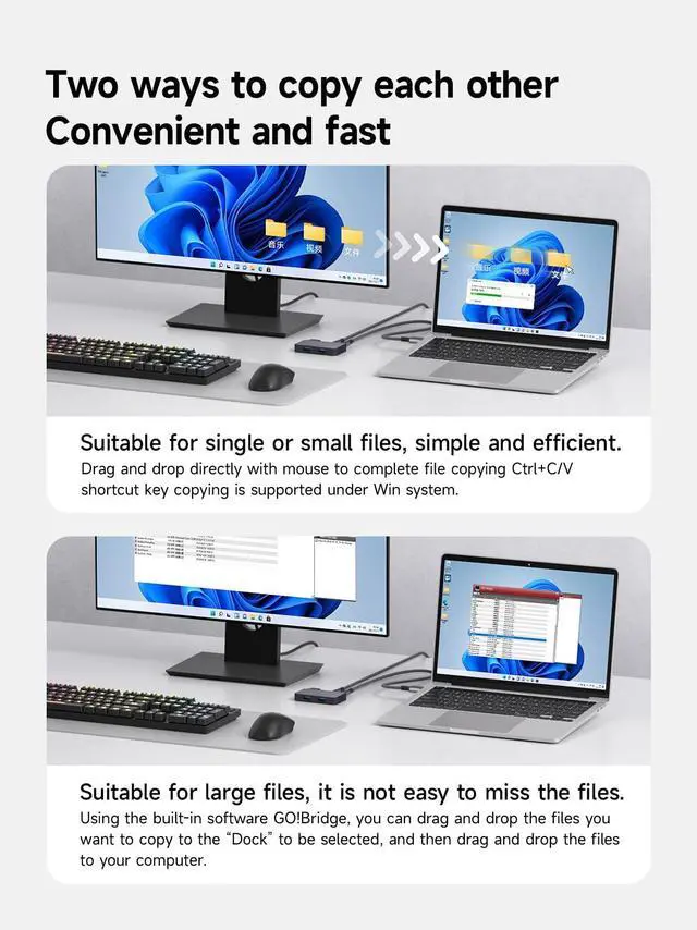 Alt view image 5 of 5 - Hagibis USB Switch, Cross-System Transfer Data USB 3.0 Switcher 2 Computers Sharing USB C & A Devices, 5Gbps USB KM Selector for PC Laptop Printer Scanner Mouse Keyboard