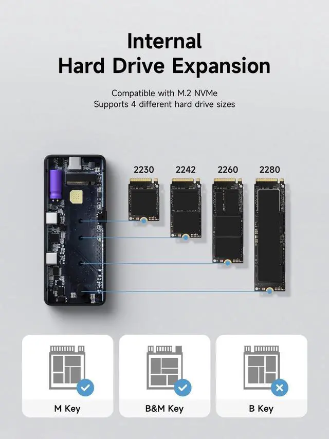 Alt view image 5 of 5 - Hagibis M.2 NVMe SSD Enclosure, Write Protect USB C 3.2 Gen2 10Gbps to M.2 External Hard Drive Enclosure with 100W PD, USB2.0, Super-Capacitor for iPhone 16 15 Pro Max MacBook Pro (White Black)