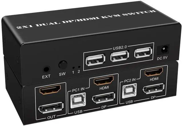 Main image of Wiistar HDMI DP KVM Switch 2 Monitors 2 Computers 4K@60Hz Dual Monitors 2 Computers HDMI+Displayport KVM Switch for 2 Computer Share 2 Display and 3 USB2.0 Devices Wired Remote and 4 Cables Included
