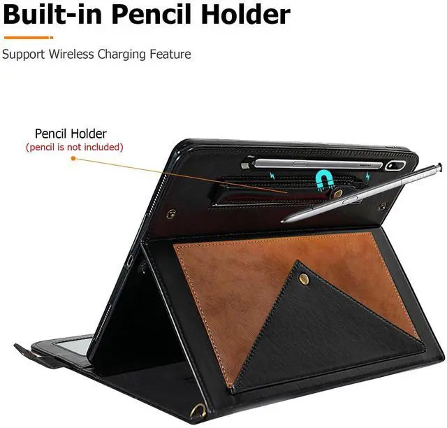 Alt view image 4 of 5 - Dteck Case for Galaxy Tab S10 Plus/S9 FE Plus/S9+/S8+/S7 FE/S7+ 12.4",Business PU Leather Fold Stand Protective Cover with S Pen Holder Shoulder Hand Strap Card Slots Bag Wallet Cover,Coffee/Black