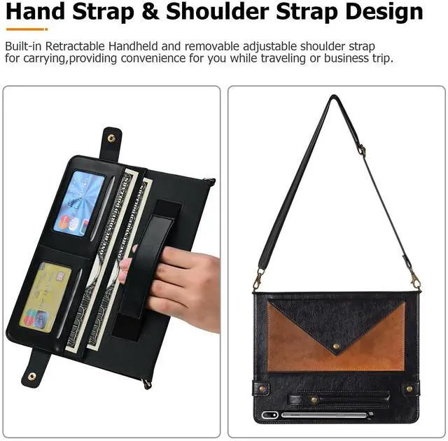 Alt view image 5 of 5 - Dteck Case for Galaxy Tab S10 Plus/S9 FE Plus/S9+/S8+/S7 FE/S7+ 12.4",Business PU Leather Fold Stand Protective Cover with S Pen Holder Shoulder Hand Strap Card Slots Bag Wallet Cover,Coffee/Black