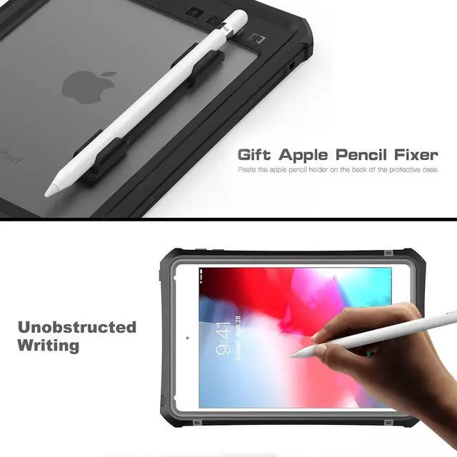 Alt view image 4 of 5 - ShellBox Case for iPad Mini 5/4 7.9 Inches,Full-Body Protective Bumper Case,with Pencil Holder,Rugged Folding Kickstand,Lanyard,IP68 Waterproof Dustproof Heavy Duty Shockproof Case for iPad (Black)