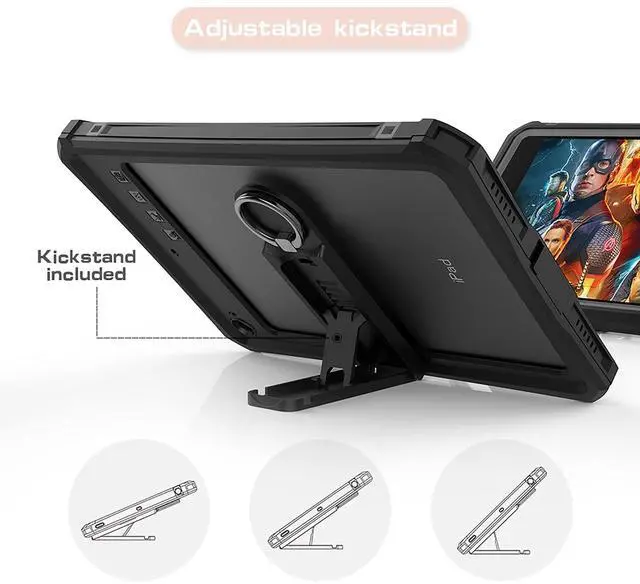 Alt view image 5 of 5 - ShellBox Case for iPad Mini 5/4 7.9 Inches,Full-Body Protective Bumper Case,with Pencil Holder,Rugged Folding Kickstand,Lanyard,IP68 Waterproof Dustproof Heavy Duty Shockproof Case for iPad (Black)